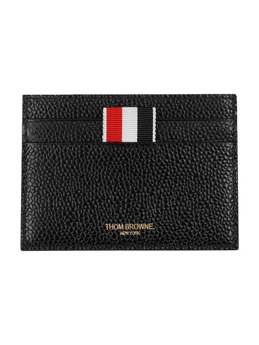 Pebble Grain Leather Stripe Single Card Wallet Black - THOM BROWNE - BALAAN 1