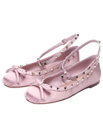 Rockstud Satin Ballerina Shoes Women s - VALENTINO - BALAAN 1