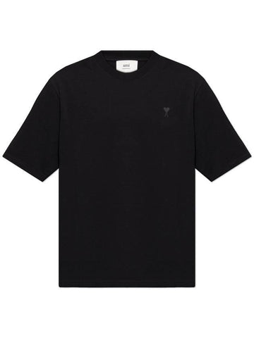 Logo Cotton Short Sleeve T-Shirt Black - AMI - BALAAN 1