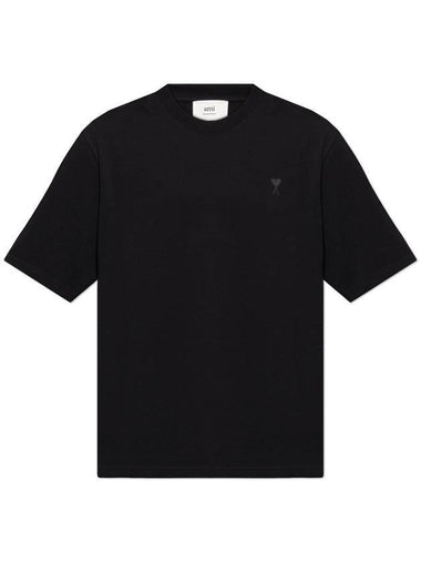 Logo Cotton Short Sleeve T-Shirt Black - AMI - BALAAN 1