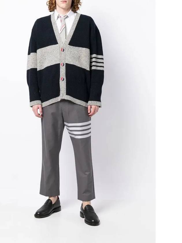 Two Tone Wool Mohair Cardigan Navy Grey - THOM BROWNE - BALAAN 4