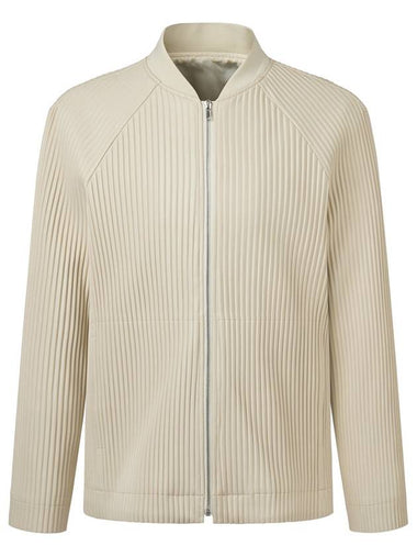 Men s Leather Like Pleated Bomber Jacket Ivory - MONPLISSE - BALAAN 1