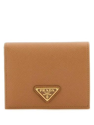 Gold Hardware Triangle Logo Saffiano Half Wallet Natural - PRADA - BALAAN 1