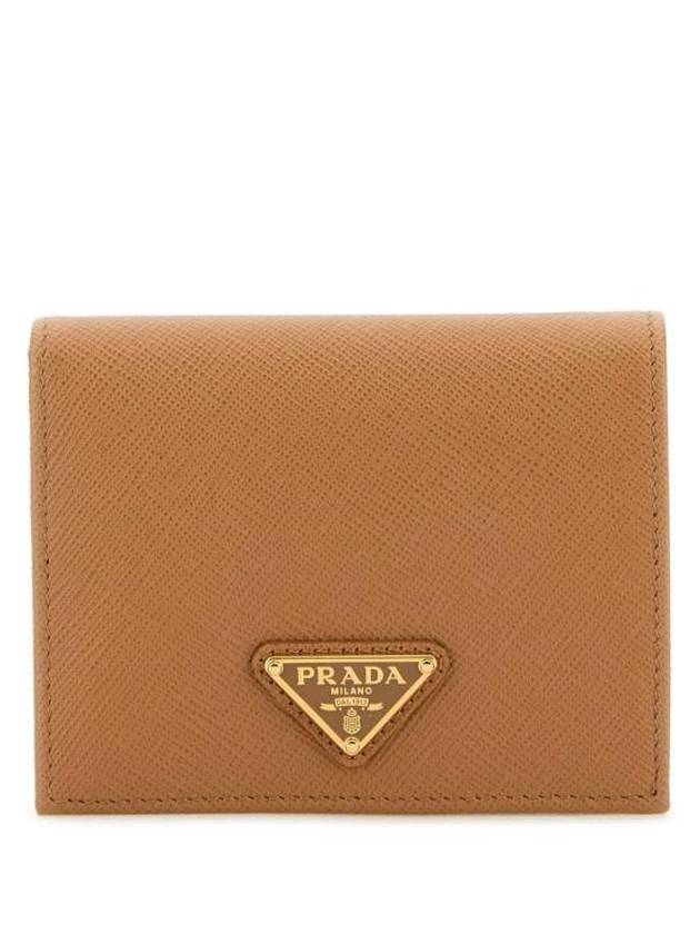 Gold Hardware Triangle Logo Saffiano Half Wallet Natural - PRADA - BALAAN 1