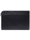 Intrecciato Weaving Zipper Clutch Bag Black - BOTTEGA VENETA - BALAAN 3