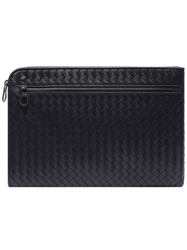 Intrecciato Weaving Zipper Clutch Bag Black - BOTTEGA VENETA - BALAAN 2