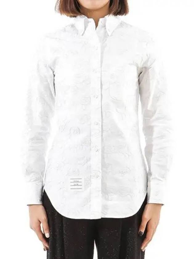 Women's Flower Embroidery Button Shirt White - THOM BROWNE - BALAAN 2