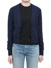 Embroidered Heart Logo Cashmere Cardigan Navy - AMI - BALAAN 4