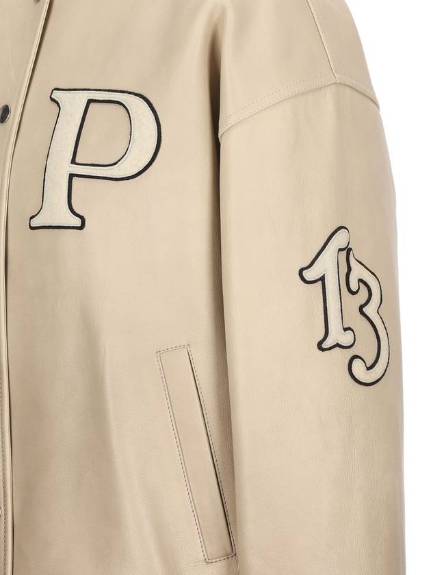 Patch Leather Bomber Jacket Beige - PRADA - BALAAN 4