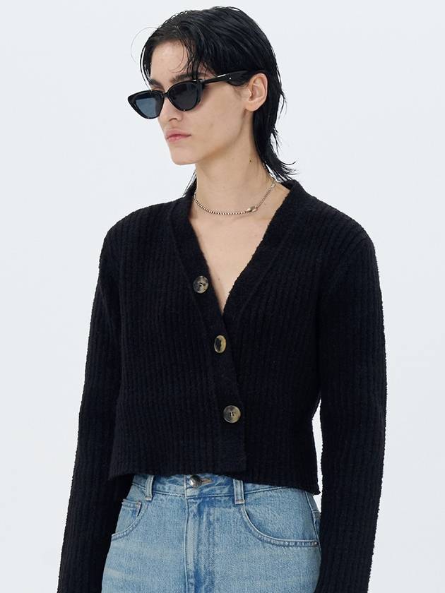 Ribbed Knit Cropped Cardigan Black - ETCH - BALAAN 5