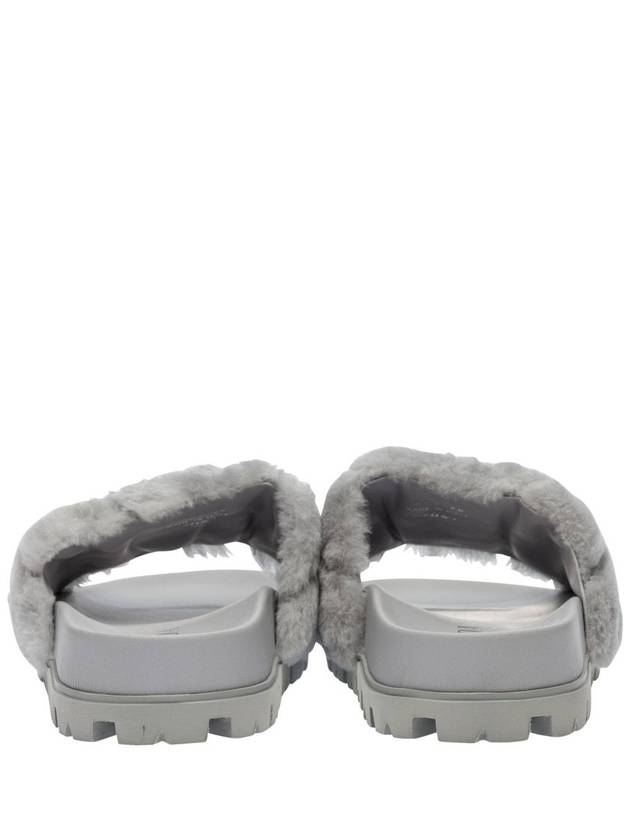 Triangle Logo Shearling Slippers Grey - PRADA - BALAAN 5