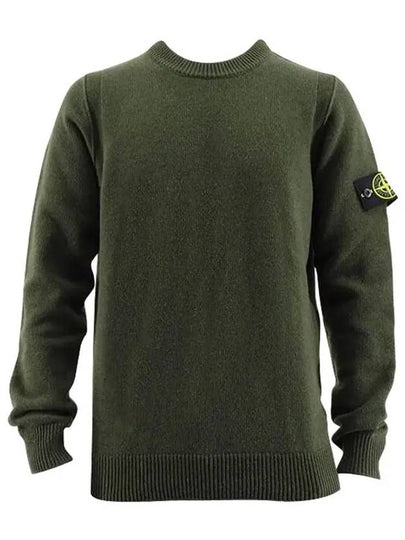 Logo Patch Crew Neck Wool Knit Top Khaiki - STONE ISLAND - BALAAN 2