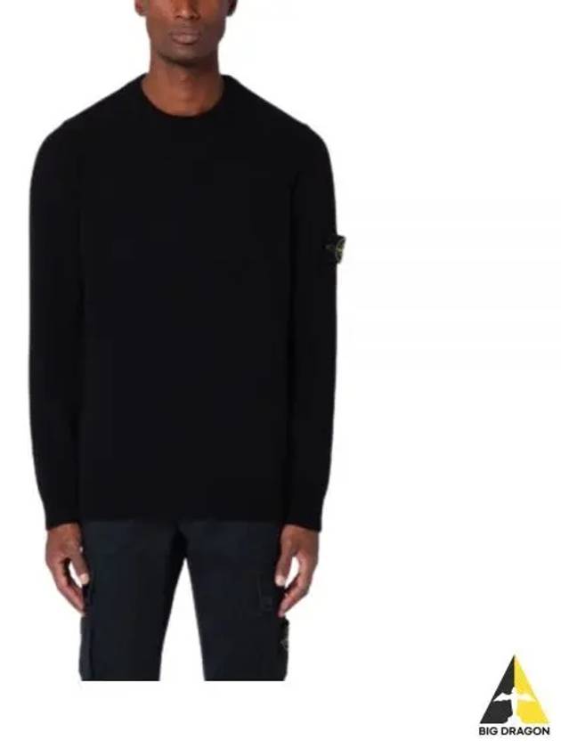 Logo Patch Lambswool Crewneck Knit Top Black - STONE ISLAND - BALAAN 2