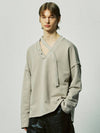 V-neck layered string pierced sweatshirt mocha - S SY - BALAAN 1