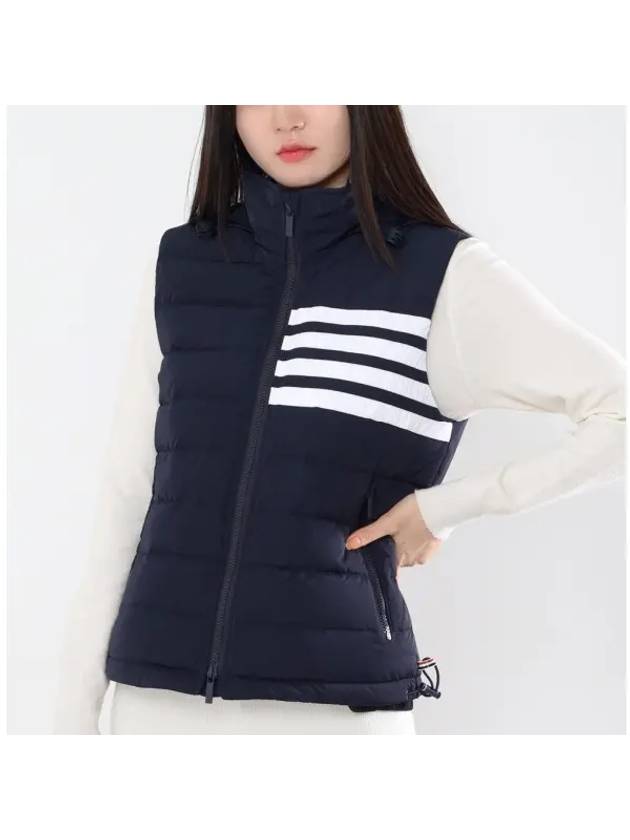 Women s Poly Twill 4 Bar Funnel Neck Down Padded Vest Navy - THOM BROWNE - BALAAN 2