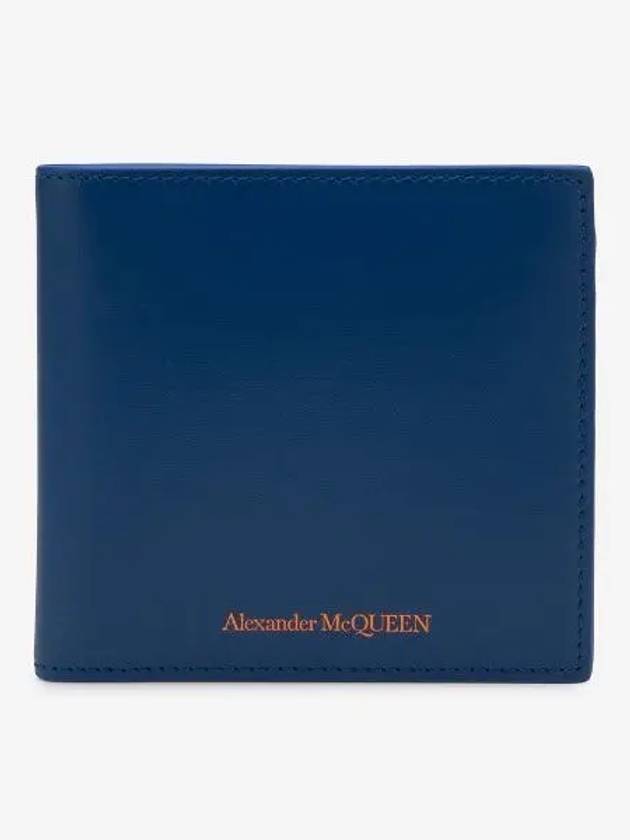 Logo Detail Leather Half Wallet Blue - ALEXANDER MCQUEEN - BALAAN 2