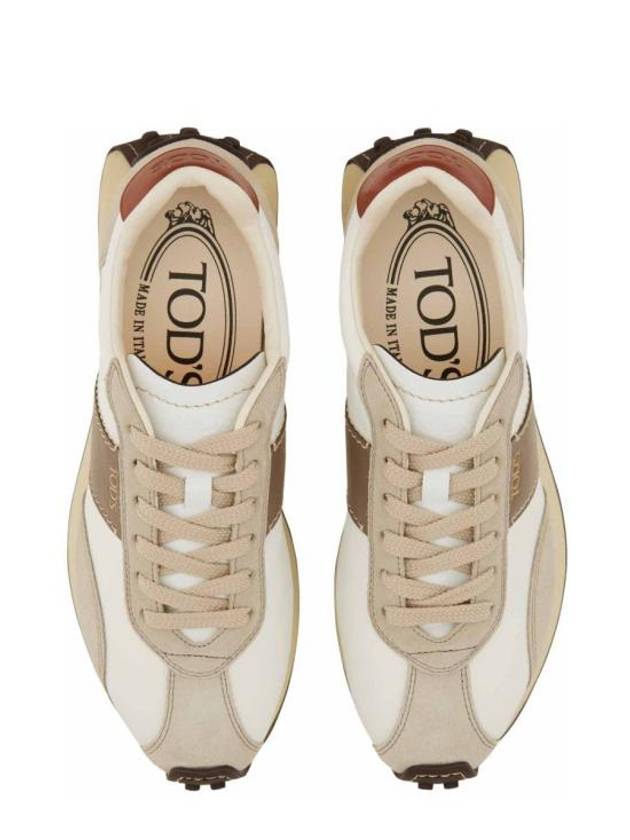 T Vintage Leather Technical Fabric Low Top Sneakers Beige - TOD'S - BALAAN 7