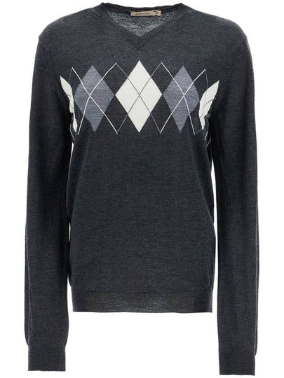 Wool V-Neck Diamond Pattern Long Sleeve Knit Top Grey - PALOMA WOOL - BALAAN 2