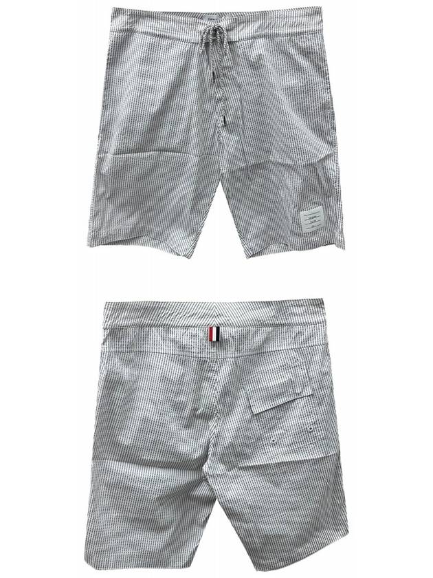 Men's Seersucker 4 Bar Drawstring Board Swim Shorts Grey - THOM BROWNE - BALAAN 5