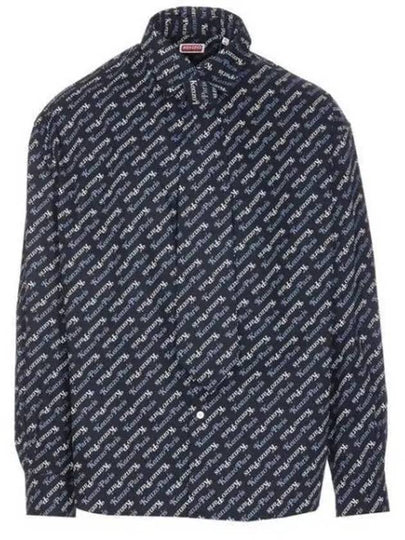 Verdy Monogram Print Allover Cotton Long Sleeve Shirt Navy - KENZO - BALAAN 2