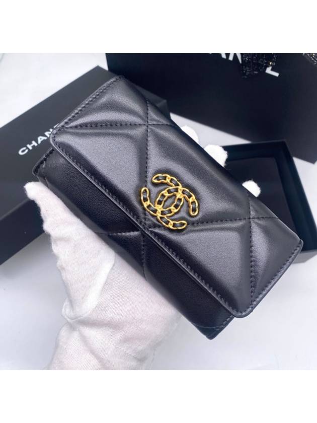 19 Long Flap Wallet Lambskin Gold Black - CHANEL - BALAAN 7