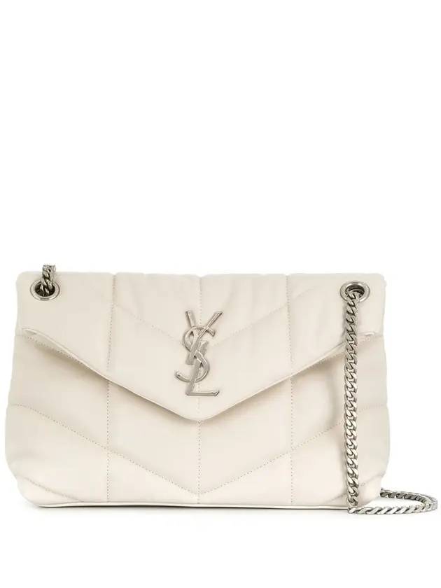 Puffer Quilted Lambskin Small Chain Shoulder Bag White - SAINT LAURENT - BALAAN 1