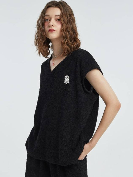 Towel V Neck Sleeveless Shirt Black - MANAVIS7 - BALAAN 2