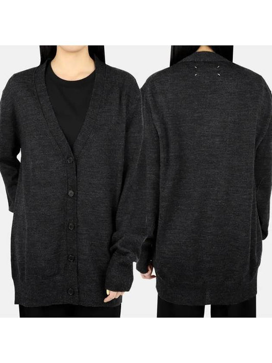 Women's Stitched V Neck Wool Cardigan Dark Grey - MAISON MARGIELA - BALAAN 2