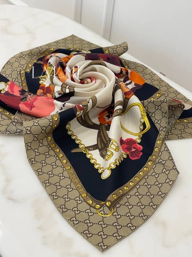 GG Flower Square Silk Scarf - GUCCI - BALAAN 8