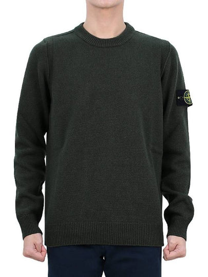 Logo Patch Crew Neck Wool Knit Top Khaki - STONE ISLAND - BALAAN 2