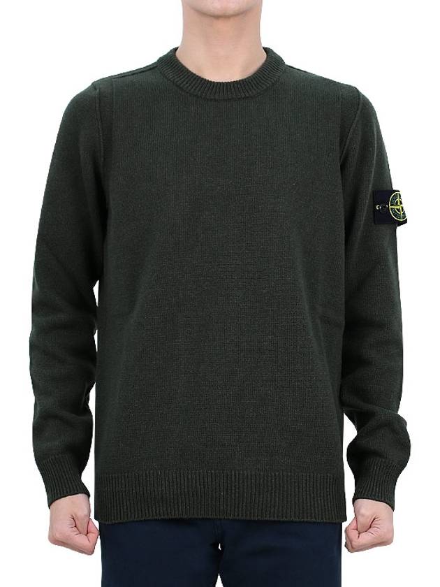 Logo Patch Crew Neck Wool Knit Top Khaki - STONE ISLAND - BALAAN 3