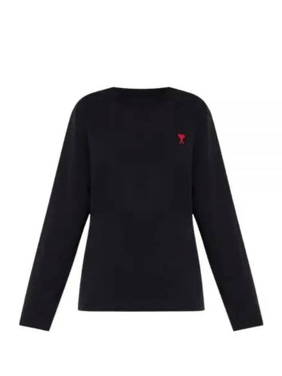 Chain Stitch Heart Logo Long Sleeve T-Shirt Black - AMI - BALAAN 2