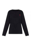 Chain Stitch Heart Logo Long Sleeve T-Shirt Black - AMI - BALAAN 2