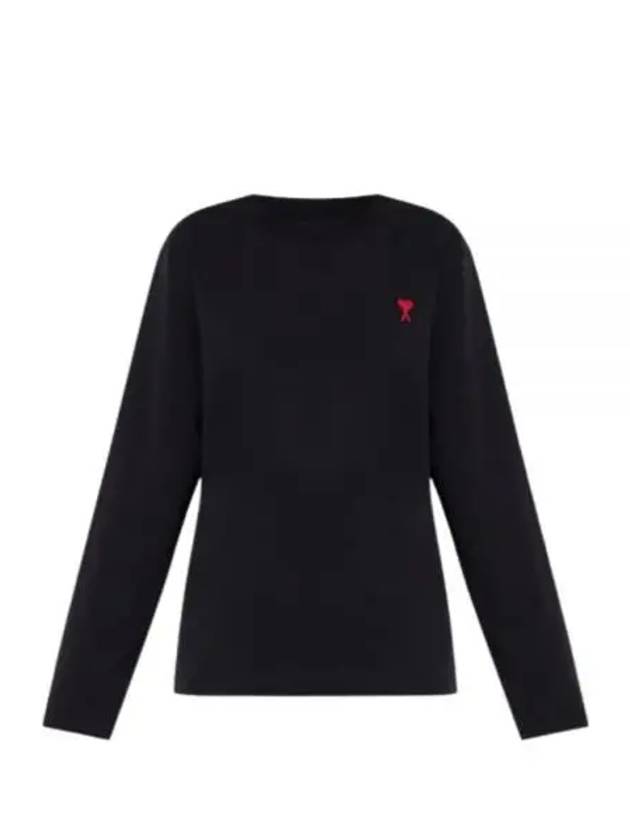 Chain Stitch Heart Logo Long Sleeve T-Shirt Black - AMI - BALAAN 2