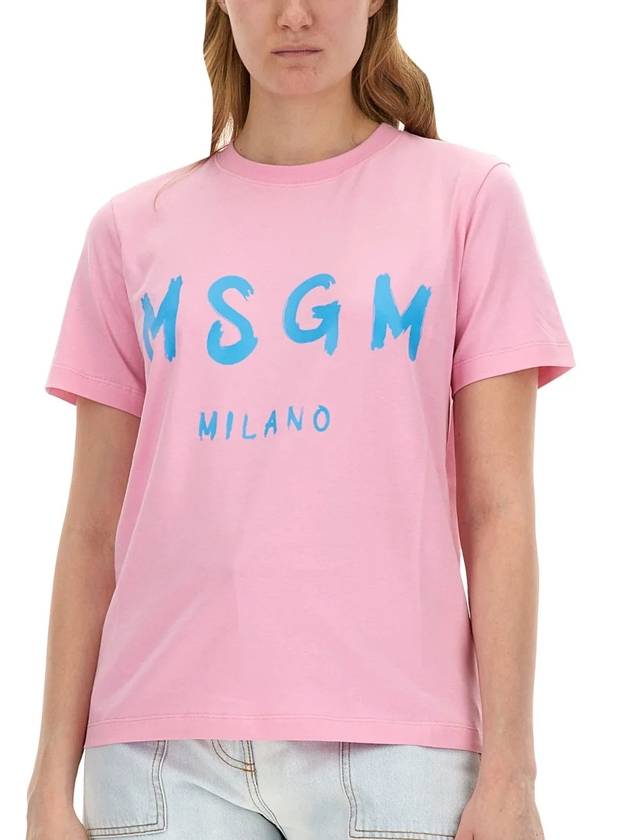 Brushed Logo Short Sleeve T-Shirt Pink - MSGM - BALAAN 7