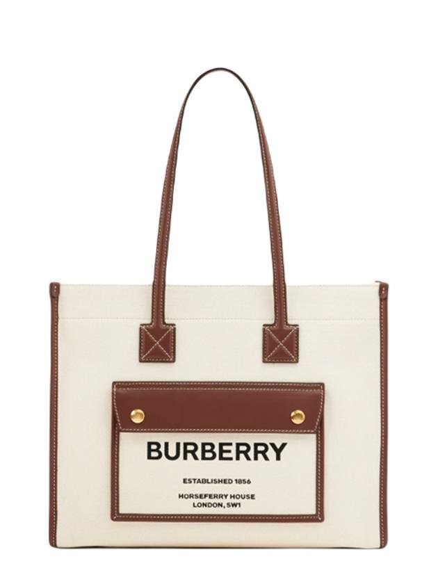 Freya Small Canvas Leather Tote Bag Natural Tan - BURBERRY - BALAAN 2