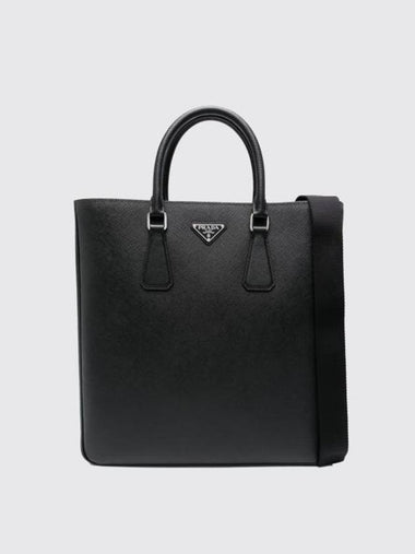 Triangle Logo Saffiano Tote Bag Black - PRADA - BALAAN 1