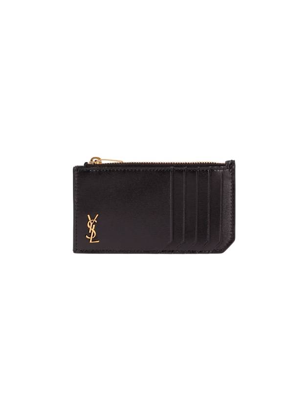 Monogram Leather Gold Zipper Card Wallet Black - SAINT LAURENT - BALAAN 2