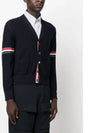 RWB V-neck Striped Virgin Wool Cardigan Navy - THOM BROWNE - BALAAN 5