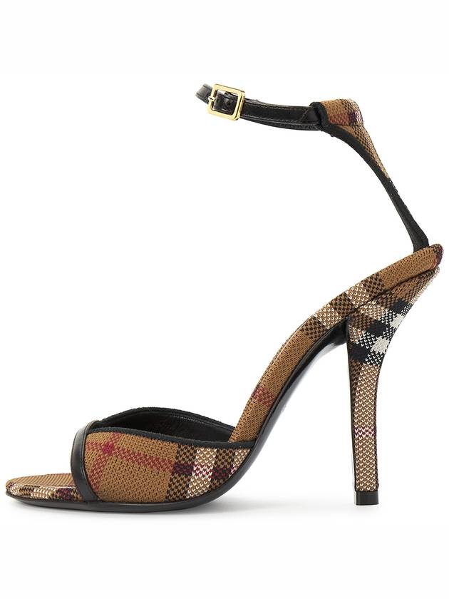 Checked Stiletto Sandal Heels Dark Birch Brown - BURBERRY - BALAAN.