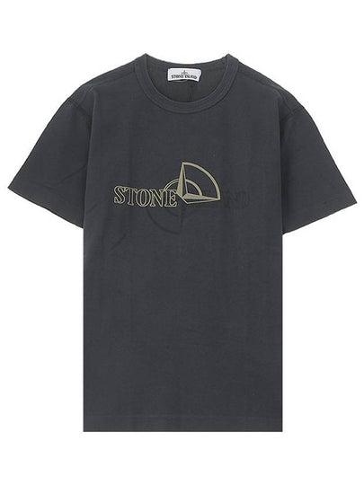 Half Logo Print Cotton Jersey Short Sleeve T-Shirt Charcoal - STONE ISLAND - BALAAN 2