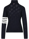 Women's 4 Bar Irish Pointelle Cable Merino Wool Turtleneck Navy - THOM BROWNE - BALAAN 4