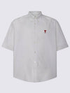 Men's Boxy Fit Embroidered Logo Short Sleeve Shirt White - AMI - BALAAN 2