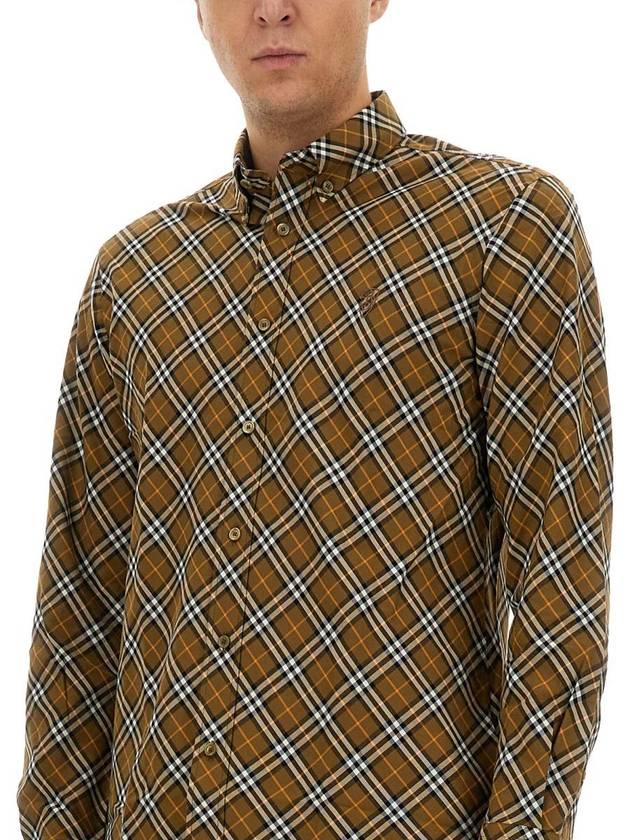 B Shield Embroidered Check Cotton Long Sleeve Shirt Oxide - BURBERRY - BALAAN 5