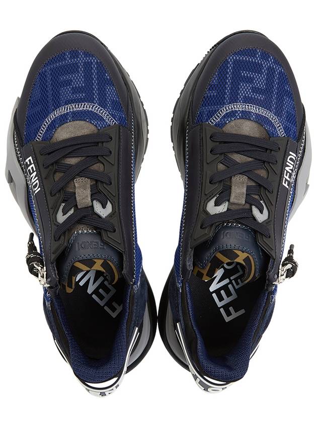 Flow FF Motif Leather Low Top Sneakers Blue - FENDI - BALAAN 3