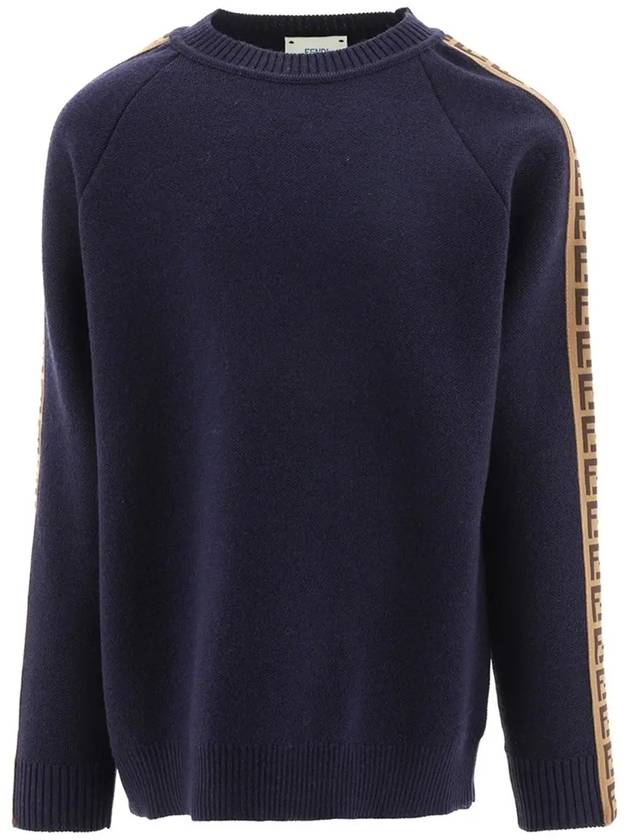 Kids Monogram Crew Neck Knit Top Blue - FENDI - BALAAN 6