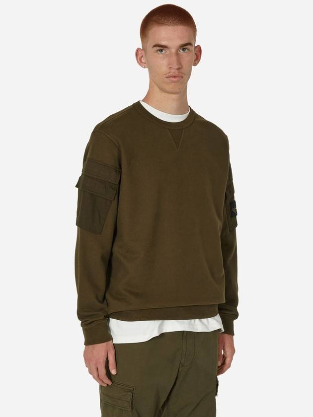 Men's Wappen Patch Cargo Pocket Sweatshirt Olive - STONE ISLAND - BALAAN 2