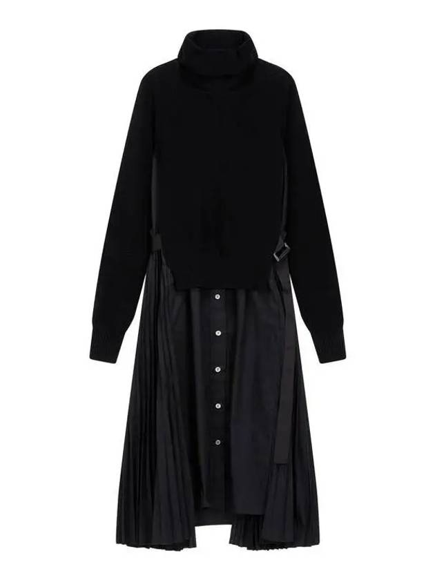 Women's color combination pleated belted dress black 271226 - SACAI - BALAAN 1