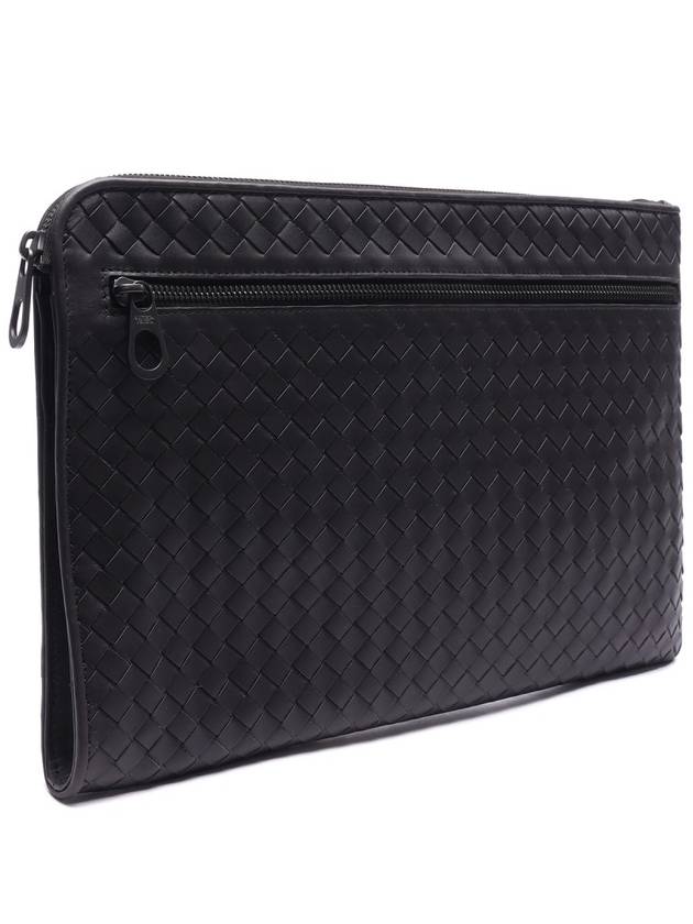 Intrecciato Weaving Zipper Clutch Bag Black Brown - BOTTEGA VENETA - BALAAN 4