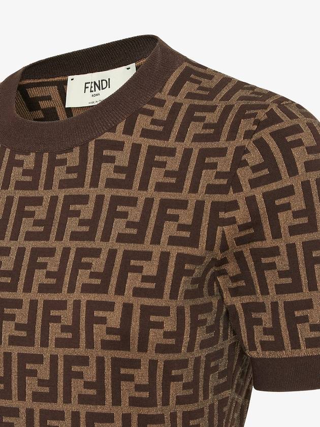 FF Cotton Crew Neck Short-Sleeved Knit Top Brown - FENDI - BALAAN 5